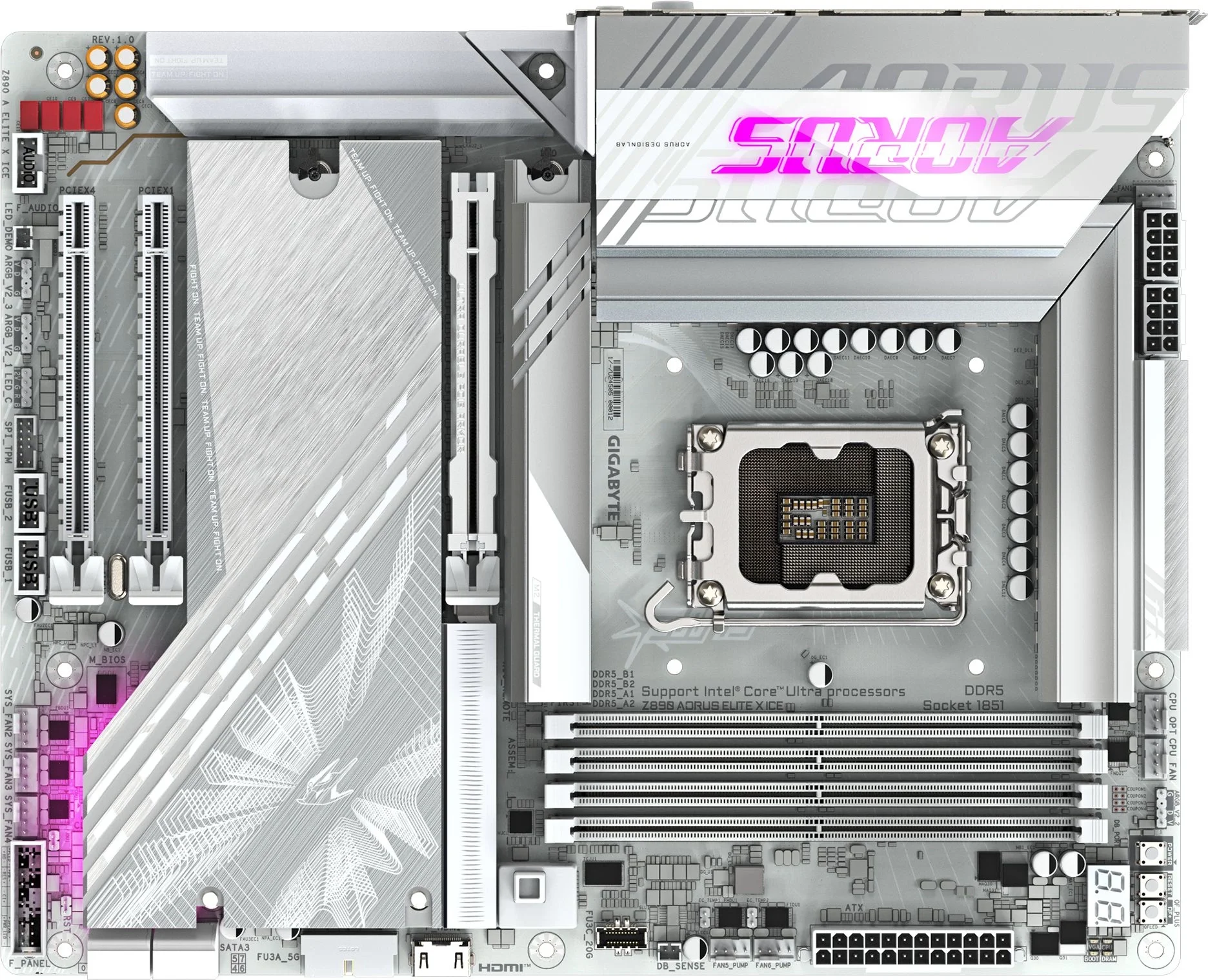 Материнская плата GIGABYTE Z890 A ELITE X ICE, LGA1851, Z890, 4*DDR5, 4*SATA, 5*M.2, 4*USB 3.2, 4*USB 2.0, Type-C, 3*PCIx16, 3*PCIx1,  ATX