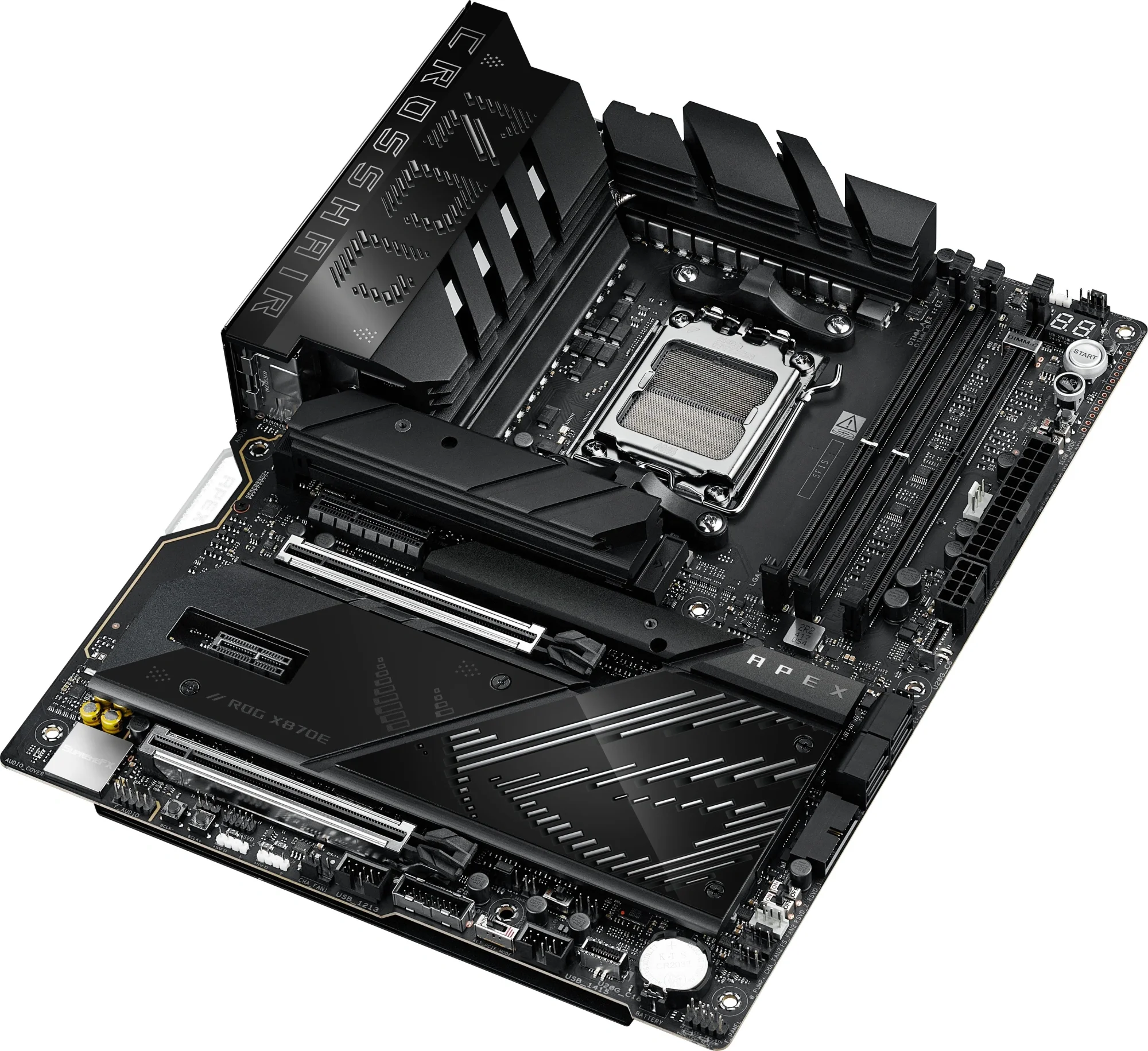 Материнская плата ASUS ROG CROSSHAIR X870E APEX, AM5, AMD X870E, 2xDDR5, 4xSATA, 5xM.2, 1xPCIe 5.0 x16, 1xPCIe 5.0 x8, 1xPCIe 3.0 x4, 1xPCIe 3.0 x1, 1xTOSLINK, 1x5Gb LAN, Wi-Fi 7, Bluetooth 5.4, 2xUSB-C 40Gbps, 1xUSB-C 10Gbps, 5xUSB-A 10Gbps, 2xUSB-A 5Gbps, 2x3.5 мм, 7.1, ATX