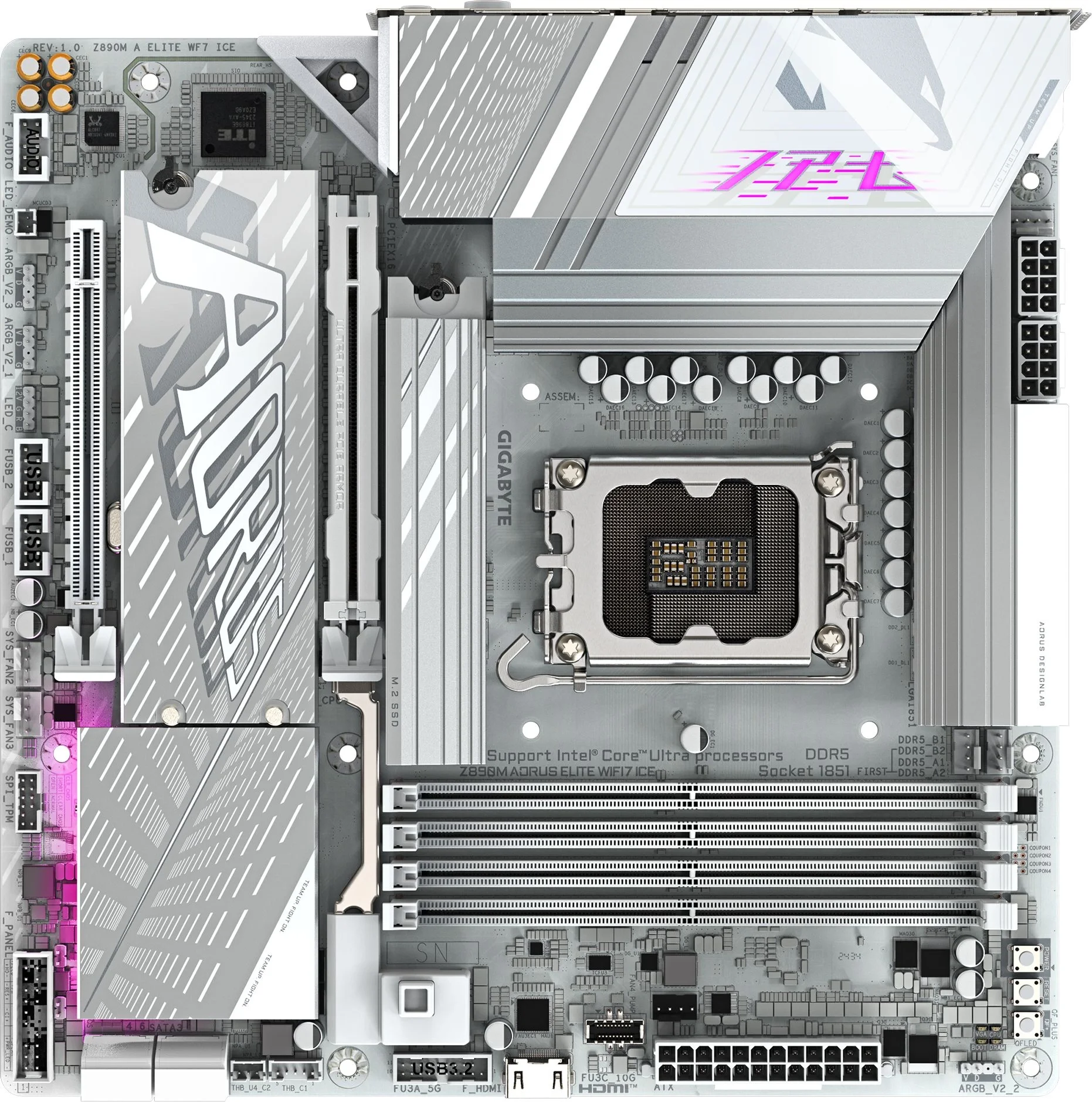 Материнская плата Gigabyte Z890M AORUS ELITE WIFI7 ICE Soc-1851 Intel Z890 4xDDR5 mATX AC`97 8ch(7.1) 2.5Gg RAID+DP