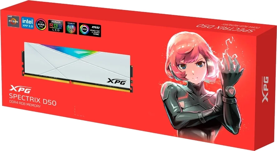 Память DDR4 32GB 3600MHz A-Data AX4U360032G18I-SW50 XPG Spectrix D50 RGB RTL Gaming PC4-28800 CL18 DIMM 288-pin 1.35В single rank с радиатором Ret