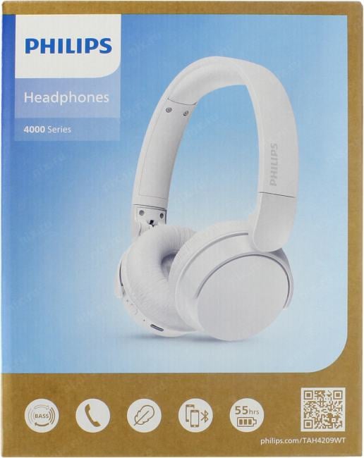 Наушники накладные PHILIPS TAH4209WT/00 Bt 5.3/ 55 hrs/USB-C/быстрая зарядка/функция Dynamic Bass