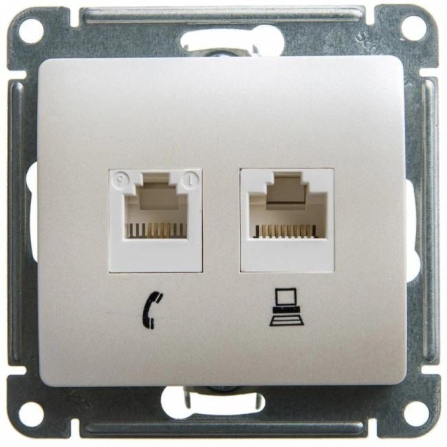 Розетка Systeme Electric GSL000685 2-ая RJ11+RJ45, кат.5E перламутр