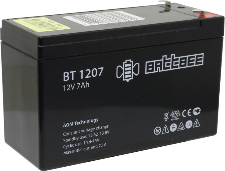 Аккумулятор BATTBEE BT 1207, 12В, 7Ач, AGM
