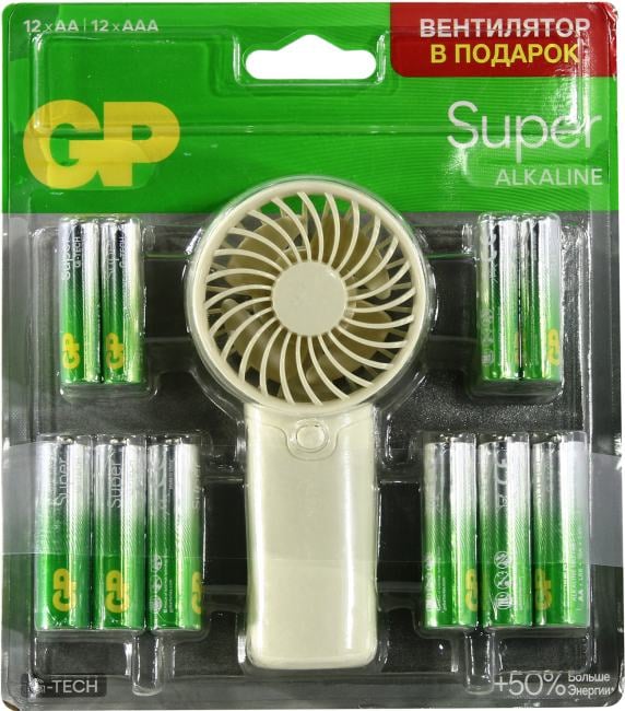 GP Super + 15A/24A/FANWETA21-2CRSBC24 (LR03/LR6) Size AAA/AA, щелочной (alkaline)  <уп. 12+12 шт>