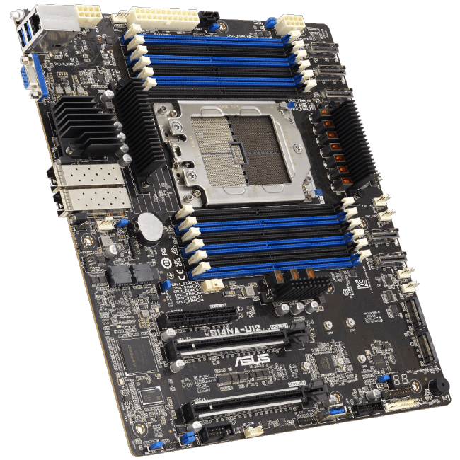 Материнская плата серверная ASUS S14NA-U12, 1xSP6 (LGA4844), AMD EPYC, 12xDDR5 (ECC RDIMM), 2xM.2, 2xPCIe 5.0 x16, 1xPCIe 5.0 x8, 1xVGA, 2x25Gb LAN (SFP28), 2xUSB-A 5Gbps, CEB