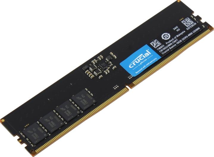 Модуль памяти 16GB Crucial DDR5 4800 UDIMM Basics Desktop Memory Non-ECC, CL40, 1.1V, SRx8, RTL