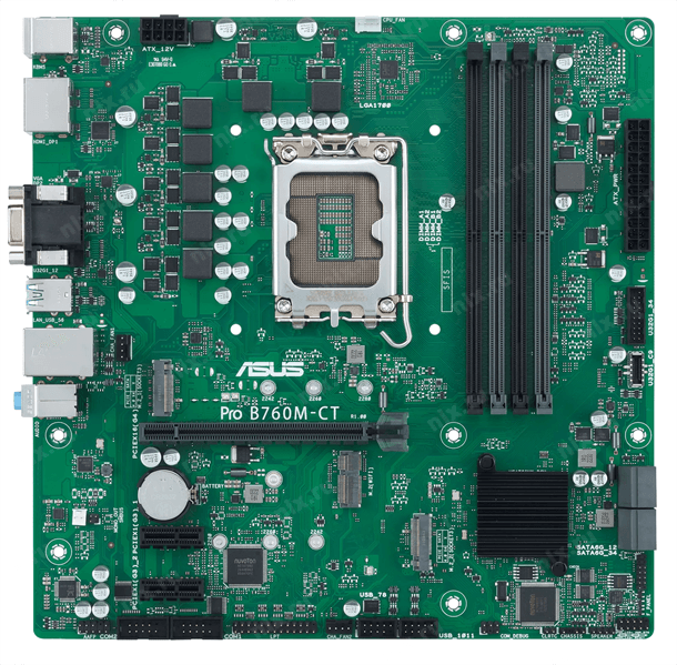 Материнская плата ASUS Pro B760M-CT-CSM, LGA1700, Intel B760, 4xDDR5, 4xSATA, 2xM.2, 1xPCIe x16, 2xPCIe x1, 2xDP, 1xHDMI, 1xVGA, 1x1Gb LAN, 2xUSB-A 5Gbps, 2xUSB-A 2.0, 3x3.5 мм, 7.1, mATX