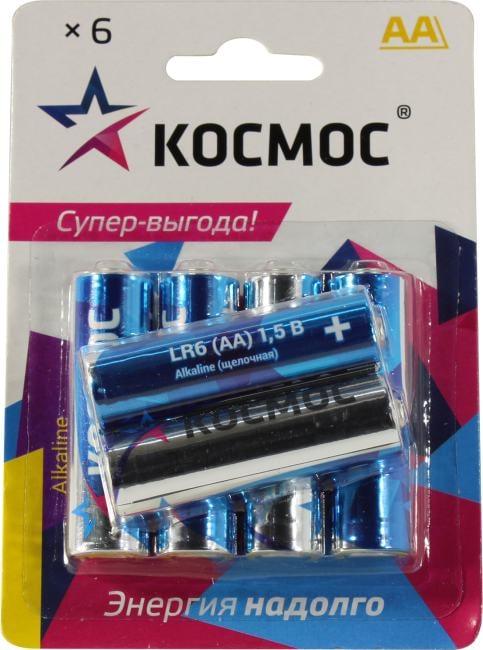 Космос <КОСLR6BL6>, Size "AA", 1.5V, щелочной (alkaline)  <уп. 6 шт>