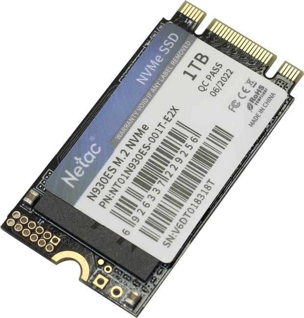 SSD M.2 2242 Netac 1.0Tb N930ES Series <NT01N930ES-001T-E2X> Retail (PCI-E 3.1 x2, up to 1650/1500MBs, 3D NAND, 600TBW, NVMe 1.3, 22х42mm)