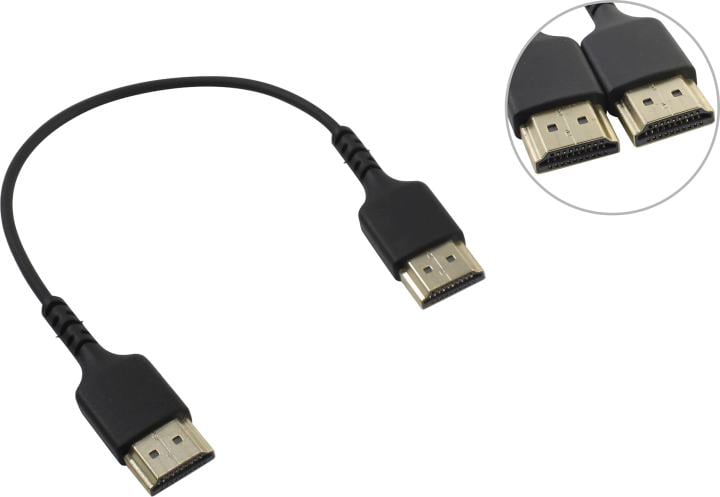 Кабель HDMI Wize [WAVC-HDMIUS-0.2M] 0.2 м, v.2.0, 19M/19M, 4K/60 Hz 4:4:4, 36 AWG, HDCP 2.2,ультратонкий, позол.разъемы, черный, пакет