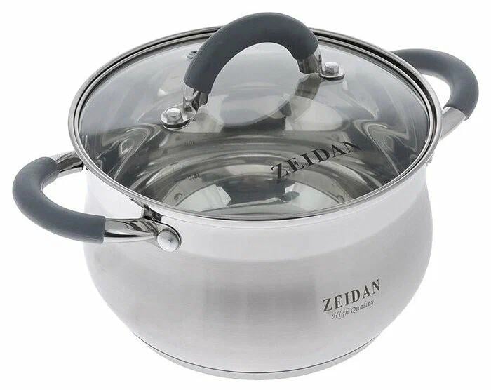 Кастрюля со стеклянной крышкой Zeidan Z-50250 2,1 л - 2.1 л (д.16х10.5 см), нерж.сталь, внутренняя - матовая полировка, снаружи - комбинированная полировка, шкала литража, ручки с силиконовым покрытием, КАПСУЛИРОВАННОЕ ДНО, ПОДАРОЧНАЯ УПАКОВКА С ПЛАСТИКОВОЙ РУЧКОЙ.