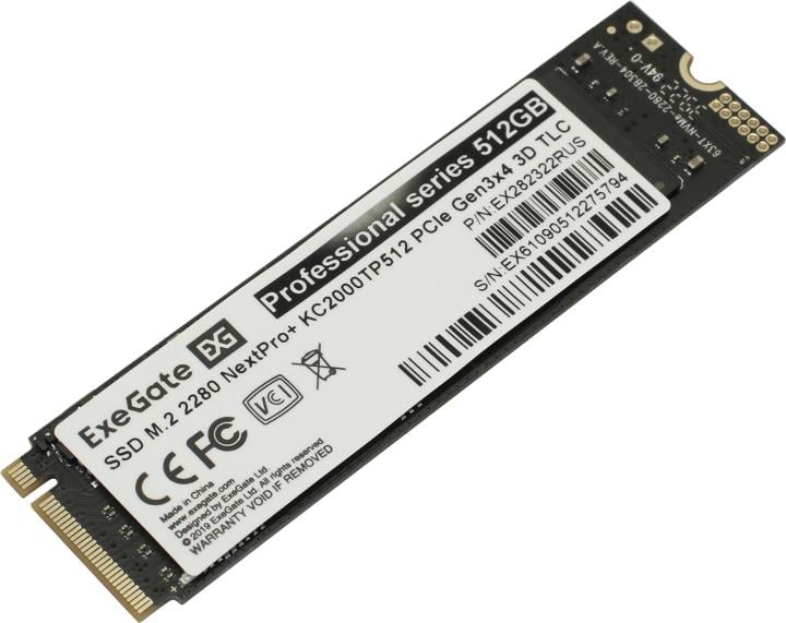 Накопитель SSD ExeGate NextPro+ KC2000TP512, 512Gb, M.2 2280, PCIe 3.0 x4, NVMe, R/W 1600/1200
