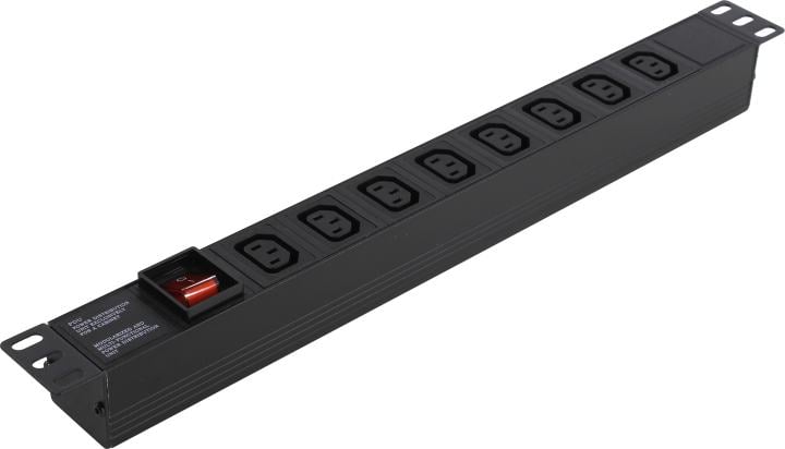 Блок розеток горизонтальный ExeGate ServerPro PDU-19H808 Al-8С13-C14-SW, 1U, Алюминий, 8 IEC 320 C13, С14, выкл. с подсветкой, черный
