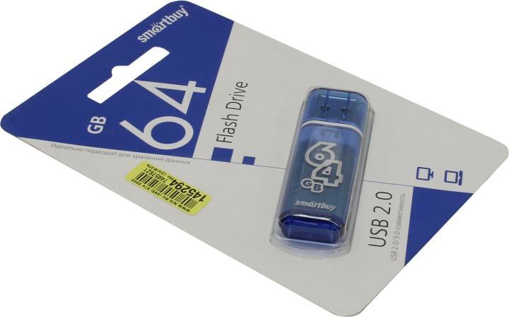 Флешка USB SmartBuy Glossy series Blue (SB64GbGS-B), 64Gb, USB 2.0, R/W 25/15, нежно-голубой