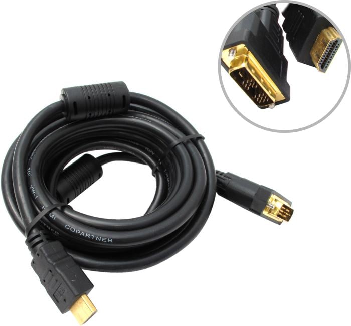 Кабель Rexant HDMI to DVI-D Single Link (19M -19M) 5м 2 фильтра <17-6306>