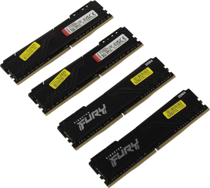 Оперативная память Kingston Fury Beast, DDR4, 64GB (4x16GB), 3200MHz, CL16, DIMM, с радиатором, черный
