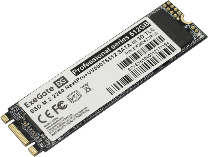 Накопитель SSD ExeGate NextPro+ UV500TS512, 512Gb, M.2 2280, SATA III, R/W 568/500