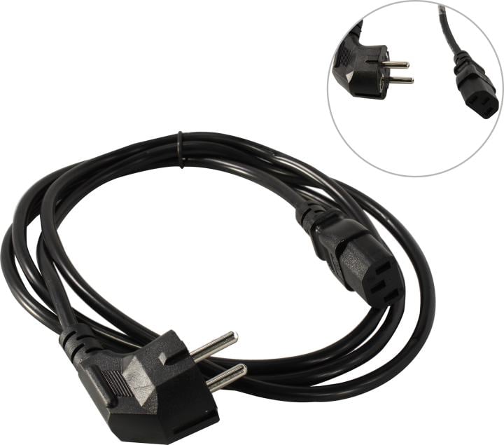 Telecom <TY021-CU0.75-1.8м> Кабель компьютер - розетка 220V 1.8м  Европейский стандарт, Г-образный