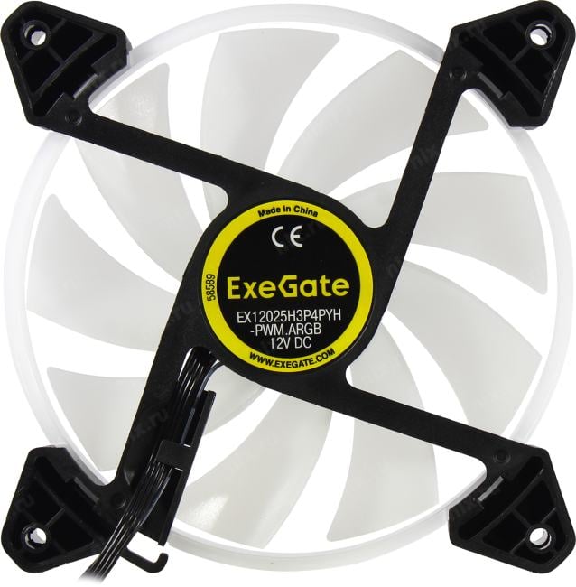 Exegate EX295968RUS Вентилятор 12В DC с подсветкой ExeGate EX12025H3P4PYH-PWM.ARGB (120x120x25 мм, Hydraulic bearing (гидродинамический), 5V ARGB 3pin, 4pin PWM, 1200RPM, ARGB подсветка, 26dBA)