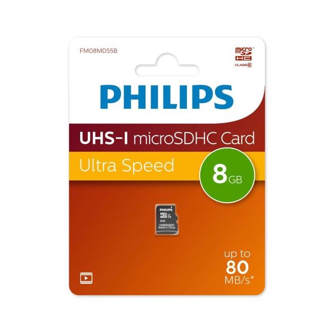 Micro SecureDigital 8GB Philips High Speed  microSDHC Class 10 80MB/s (FM08MD55B/97)