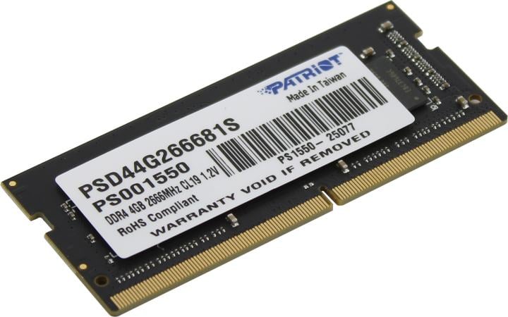 Оперативная память для ноутбука 4Gb (1x4Gb) PC4-21300 2666MHz DDR4 SO-DIMM Unbuffered CL19 Patriot PSD44G266681S