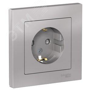 Розетка Systeme Electric ATN000344 AtlasDesign, с заземлением, со шторками, 16А, в сборе, алюминий