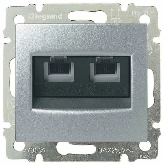 Розетка Legrand 770139 Valena телефонная RJ 11, 4 контакта, 2 выхода, IP20 (алюминий)