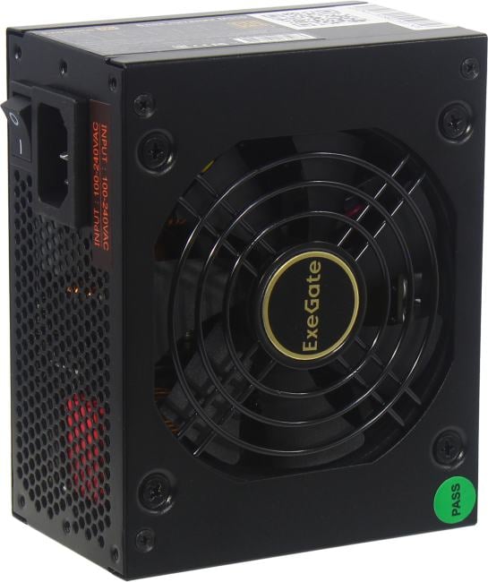 Exegate EX297192RUS Блок питания 550W ExeGate M550 GOLD (SFX, APFC, КПД 90% (80 PLUS GOLD), 9cm fan, 24pin, (4+4)pin, 2xPCI-E, 6xSATA, 3xIDE, 1xFDD, Full Cable Management, black, ATX adapter, Retail b