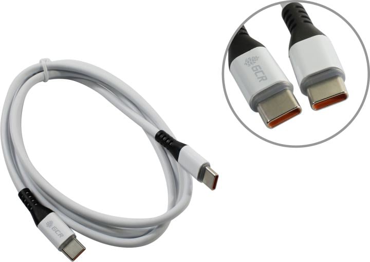 Кабель GCR 1.0m Type-C-C, для MacBook 18W, белый, AL корпус белый, черный ПВХ, GCR-53122