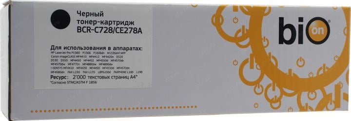 Bion  BCR-C728/CE278A Картридж для HP { LaserJet Pro P1566/P1606dn/M1536dnf; Canon i-SENSYS MF4430/MF4450/MF4570/MF4580/MF4410/FAX-L150/FAX-L170/MF4550} (2000  стр.), Черный, с чипом