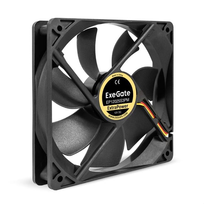 Exegate EX283390RUS Вентилятор 12В DC ExeGate ExtraPower EP12025S3PM (120x120x25 мм, Sleeve bearing (подшипник скольжения), 3pin+Molex, 1800RPM, 28dBA)