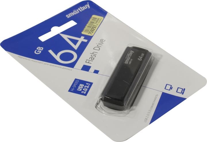 Флешка USB Smartbuy CLUE black (SB64GBCLU-K3), 64Gb, USB 3.0/3.1, R/W 40/25, черный