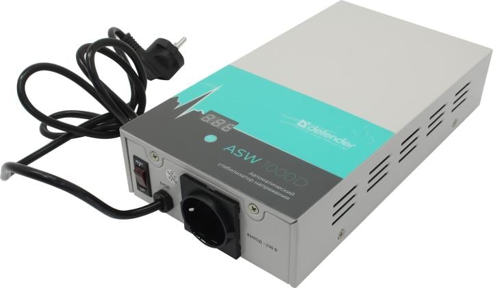 Стабилизатор Defender <ASW 1000D> (600W, вх.140 ~ 270V, настенный, 1  розетка евро.стандарт) <99045>