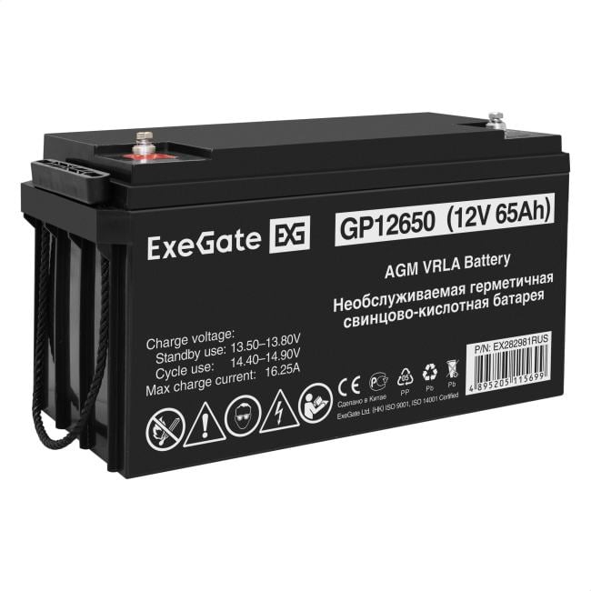 Аккумуляторная батарея ExeGate GP12650 (12V 65Ah, под болт М6) <EX282981RUS>
