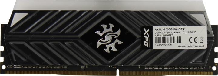Модуль памяти ADATA XPG SPECTRIX D41 RGB Grey Gaming Memory AX4U32008G16A-DT41 16GB DDR4 3200 DIMM Non-ECC, CL16, 1.35V, Heat Shield, Kit (2x8GB), RTL, (930941)
