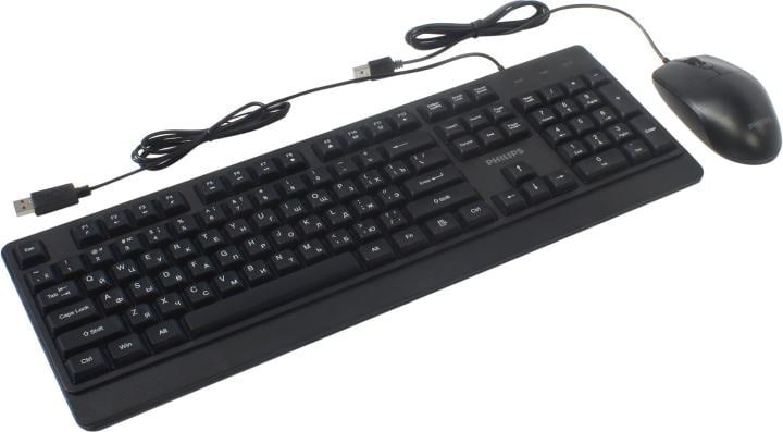 Аксессуары Philips Проводной Комплект  SPT6247, USB 2.0 104 клав/3 кнопки, 1200dpi, русская заводская раскладка, чёрный
