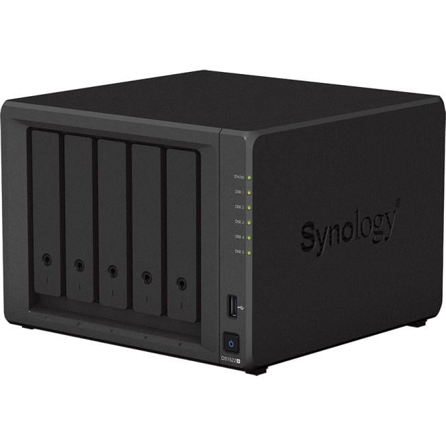 Synology DS1522+ desktop NAS, 5 trays for SATA HDD, 2xNVMe, AMD Ryzen R1600 2-core 2.6-3.1 GHz, RAM 8 GB ram up to 32 GB, 4xGbE, 0x2,5 GbE RJ-45, 0x10 GbE RJ-45,0x10 GbE SFP+, 0x25 GbE SFP28, 0xUSB 2.0, 3xUSB 3.0, 2xUSB 3.2, 1xPCIe, 1x120W PSU