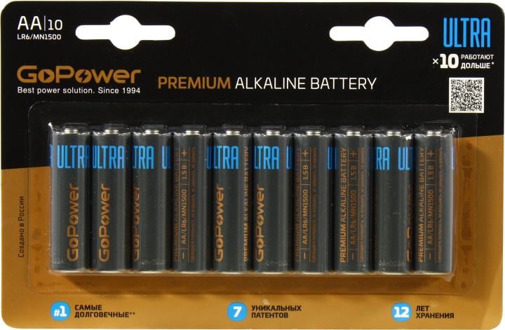 GoPower 00-00026395 (LR6) Size"AA", 1.5V, щелочной  (alkaline)  <уп.  10 шт>