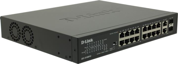 D-Link DES-1018MPV2/A1A Неуправляемый коммутатор с 16 портами 10/100Base-TX и 2 комбо-портами 100/1000Base-T/SFP (16 портов PoE 802.3af/at, PoE-бюджет 247 Вт, дальность до 250 м)