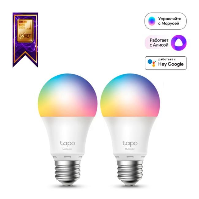 TP-LINK <L530E 2-Pack> Smart Wi-Fi Light Bulb Multicolor (E27, 8.7W, 2500-6500K,  220-240В,  2шт)