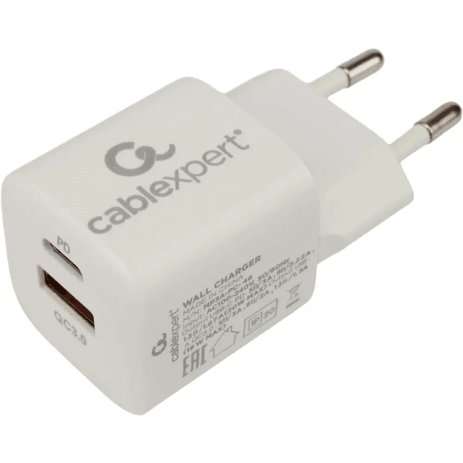 <121259> Сетевое зарядное устройство Cablexpert MP3A-PC-46 20W QC3.0/PD USB Type-C белый [MP3A-PC-46]