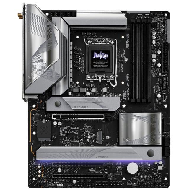 Материнская плата ASRock Z890 LiveMixer WiFi, LGA 1851, Intel Z890, 4xDDR5, 4xSATA, 4xM.2, 1xPCIe 5.0 x16, 2xPCIe 4.0 x16, 2xUSB-C Thunderbolt 4, 10xUSB-A 3.2 Gen 1, 2xUSB-A 3.2 Gen 2, 1xHDMI, 1x2.5Gb LAN, 5x3.5 мм, 7.1, ATX