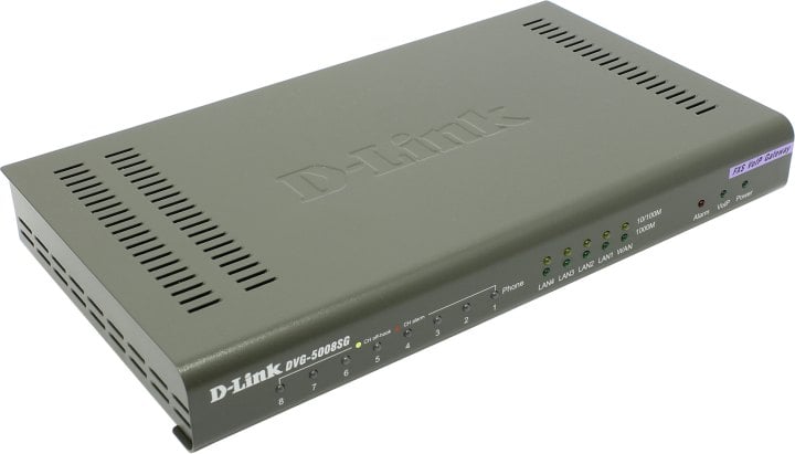 D-Link <DVG-5008SG> VoIP Gateway+Router с поддержкой SIP (4UTP 1000  Mbps, 1WAN, 8xFXS)