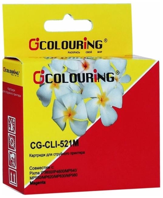 Картридж струйный Colouring CG-CLI-521M пурпурный с чипом водный (9 мл) для Canon IP3600/IP4600/MP540/MP550/MP620/MP630/MP980