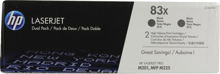 Картридж лазерный HP 83X черный двойная упаковка (CF283XD) увеличенной емкости для HP LJ Pro M201/M225, 4400стр