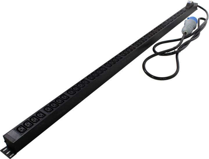 Блок розеток вертикальный ExeGate ServerPro PDU-V636 Al-36C136C19-IEC309-32A-1P (19", 1U, Алюминий, 36 IEC 320 C13, 6 IEC 320 C19, IEC 60309 32A (2P+E), VDE-250V-32A-3*4мм2, 3 метра, автомат выкл., черный, RTL)