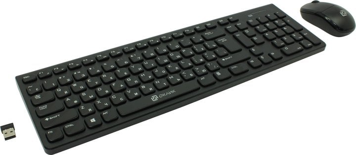 OKLICK Wireless  Keyboard & Optical Mouse <220M> (Кл-ра М/Мед,  USB, FM+Мышь 3кн,Roll,USB,FM)