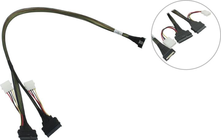Кабель JPC P4418DN10800-1 Cable MCIO x8 74P (прямой Straight Type)  -TO-  2x U.2 Direct (SFF8639, прямой Straight Type) +HSG , 85 Ohm, L:80cm