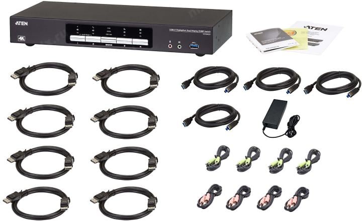 KVM-переключатель ATEN - CS1944DP, 4PC, 2xDisplayPort (Female) + USB Type B (Female) + 2xMiniJack (Female) - 4 ports, цвет чёрный, CS1944DP-AT-G