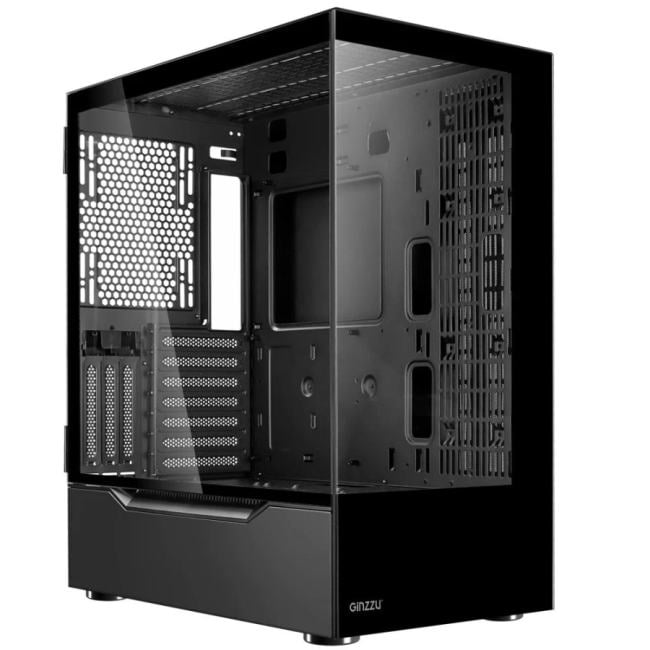 Корпус для ПК GINZZU - GL720, 5х2.5", 1х3.5", 2xUSB2.0, 1xUSB3.0, Midi Tower, без БП, цвет чёрный, GL720